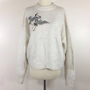 H&M Cream Knit Oversized Sweater w/ Cranes - Sz S